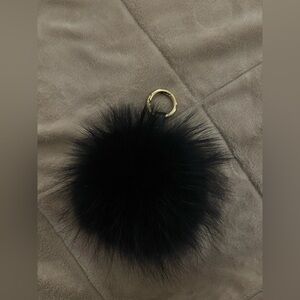 Black fur pom-pom bag charm/ keychain